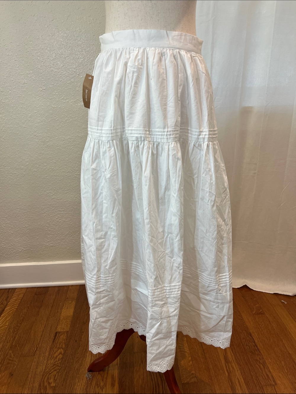 O.p.t. Women's White Tiered Cotton Maxi Skirt with Eyelet Hem. 2. NWT. Callout